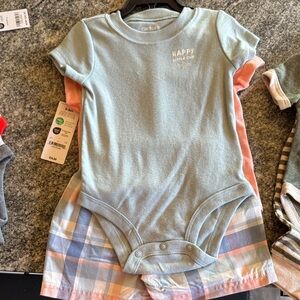 Carter's Light Blue Baby Onesie with Plaid Accents